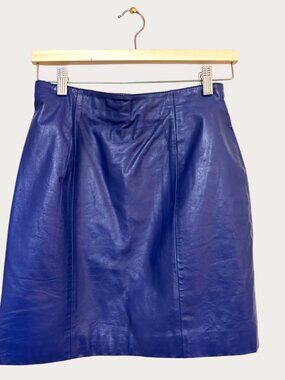 Chia - Blue Leather Mini Skirt- Vintage - Excellent - Size 10